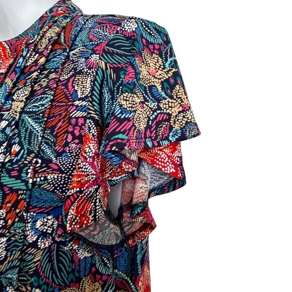 Juniper + Lime Dotted Floral Lace Up Short Sleeve Top Size Small - Picture 7 of 10